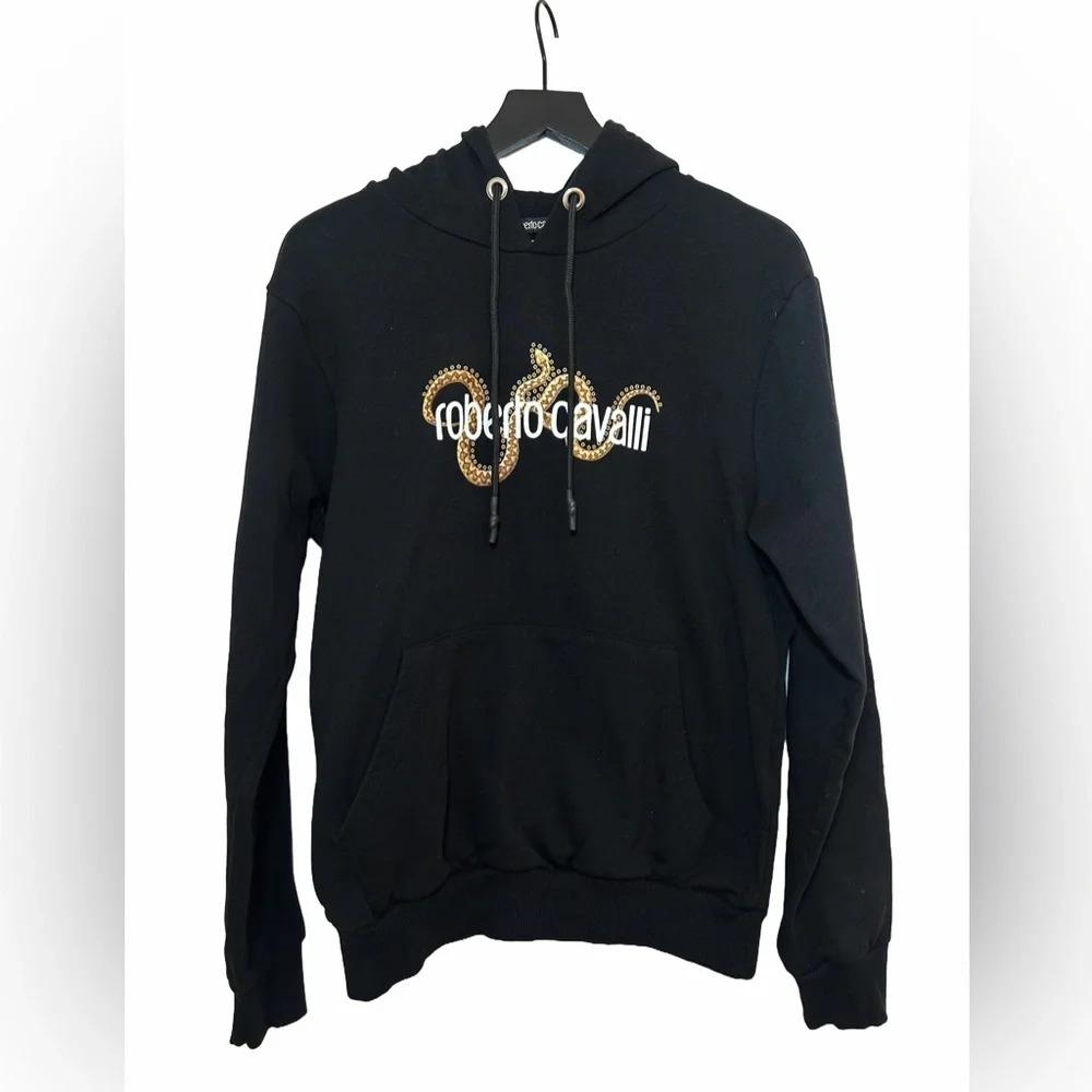 Roberto Cavalli Black Logo Hoodie Size Large